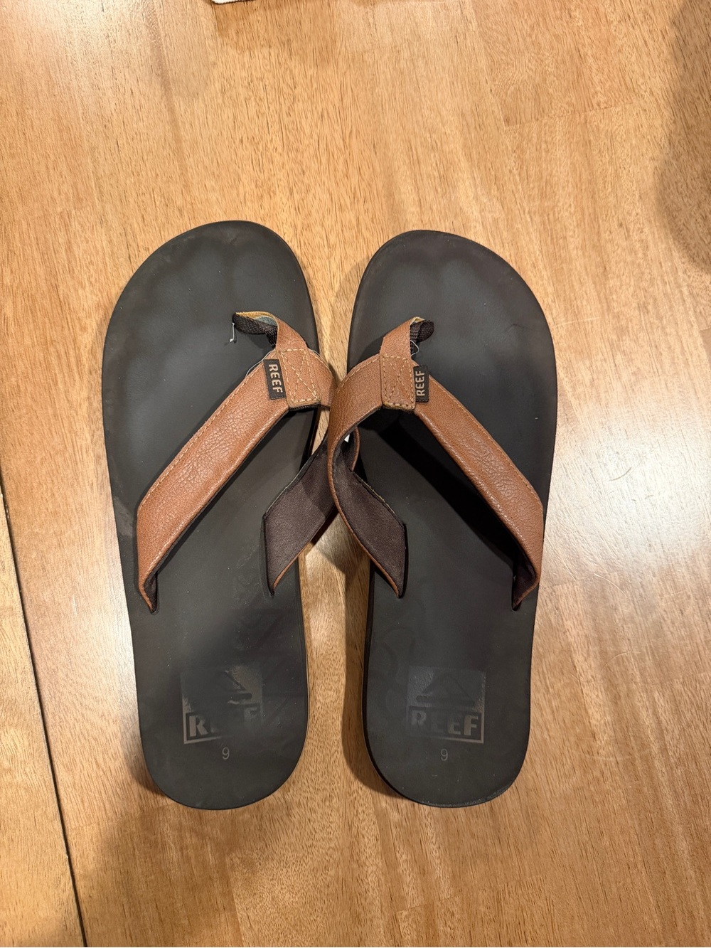 Reef Brown and Black Men’s Leather Flip Flops